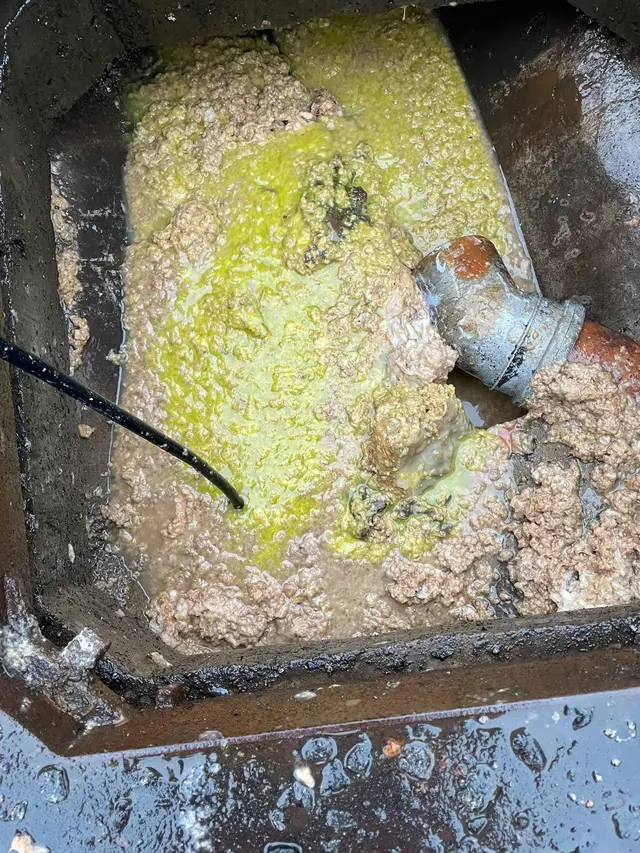 Inspection chamber filled with backed-up waste