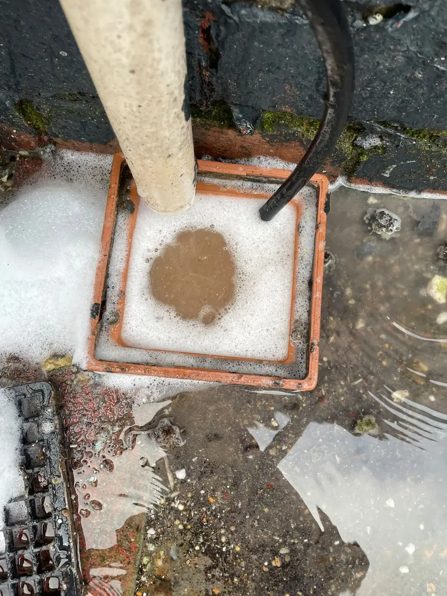 Jet hose clearing an outside gully